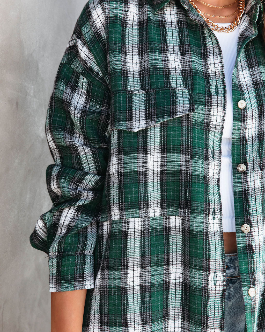 Evergreen Plaid Button Down Top - Se7enfashion