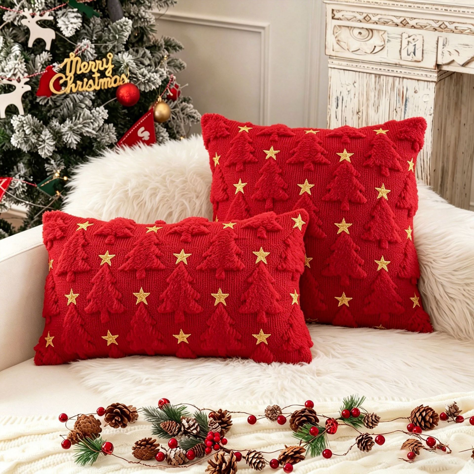 Christmas Throw Soft Faux Fur Pumpkin Autumn Harvest Fluffy Plush Pillow Cases for Couch Cushion Covers