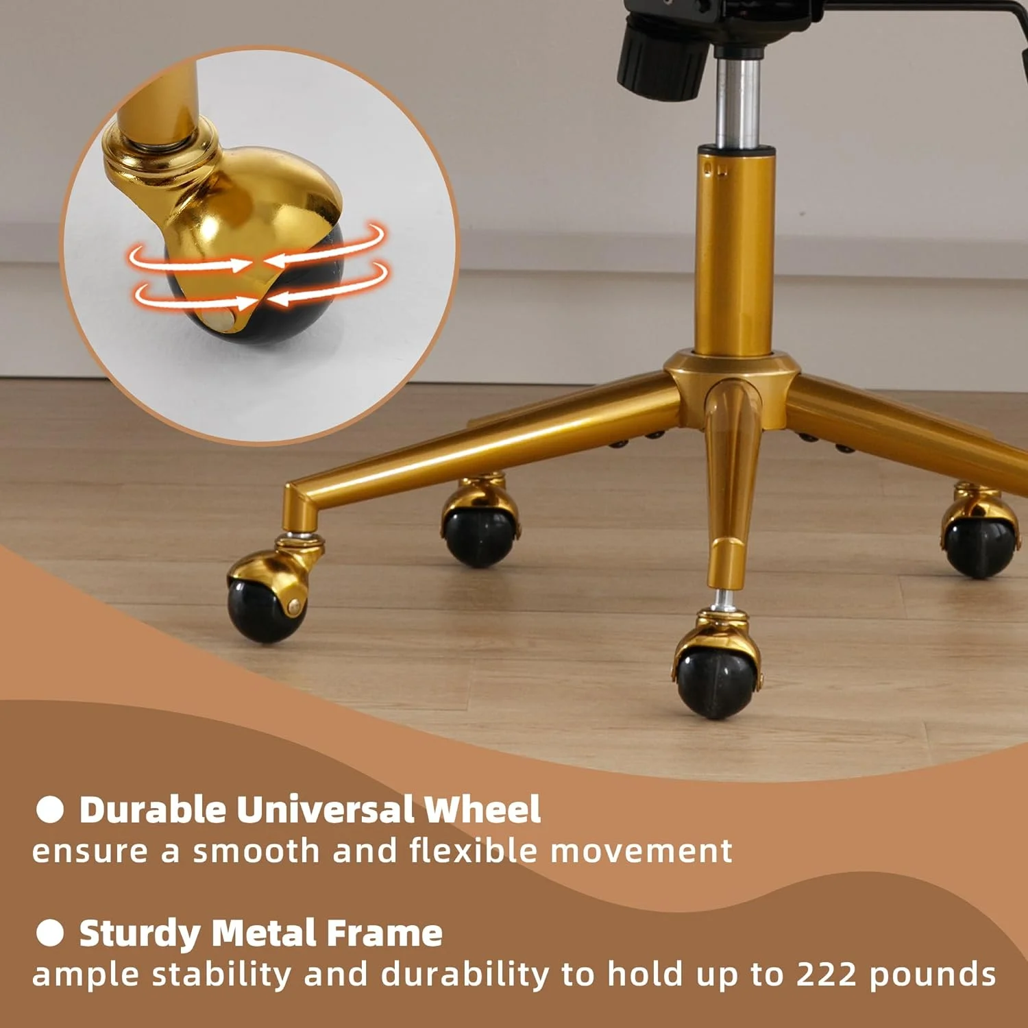 Westice Home Office Desk Chairs, Velvet Task Chair, Height Adjustable Swivel Vanity Chair with Golden Base for Vanity Study, Living Room Computer Room, Beige - Image 8