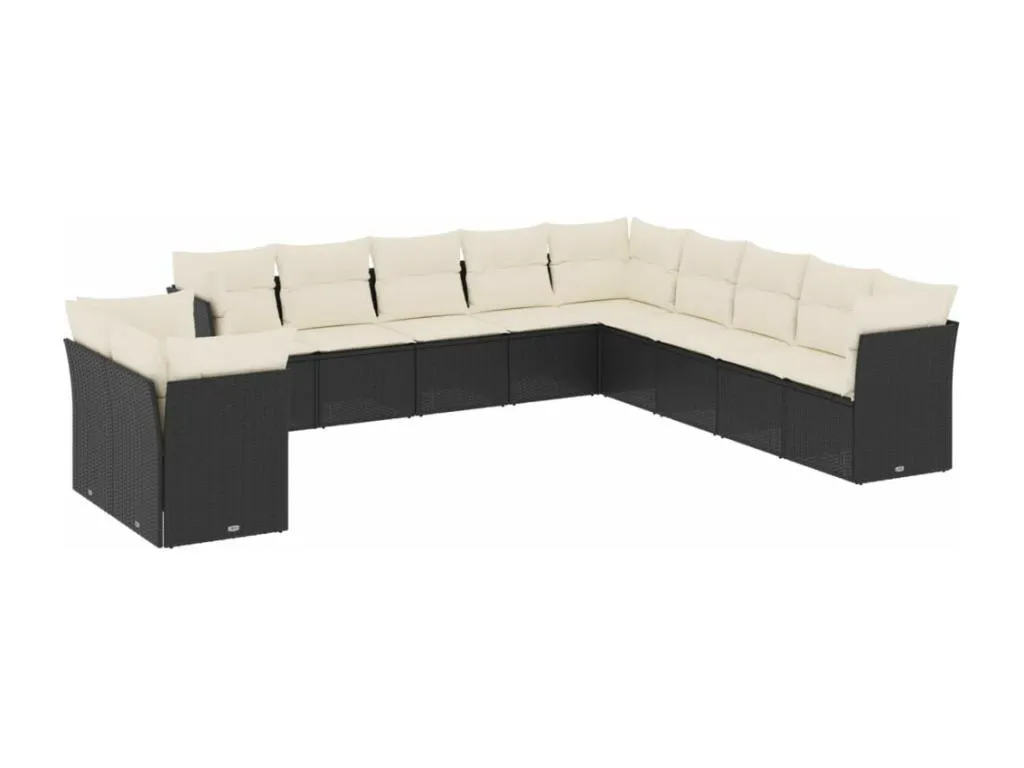Set de sofás de jardín 11 pzas y cojines ratán sintético negro GECM20031