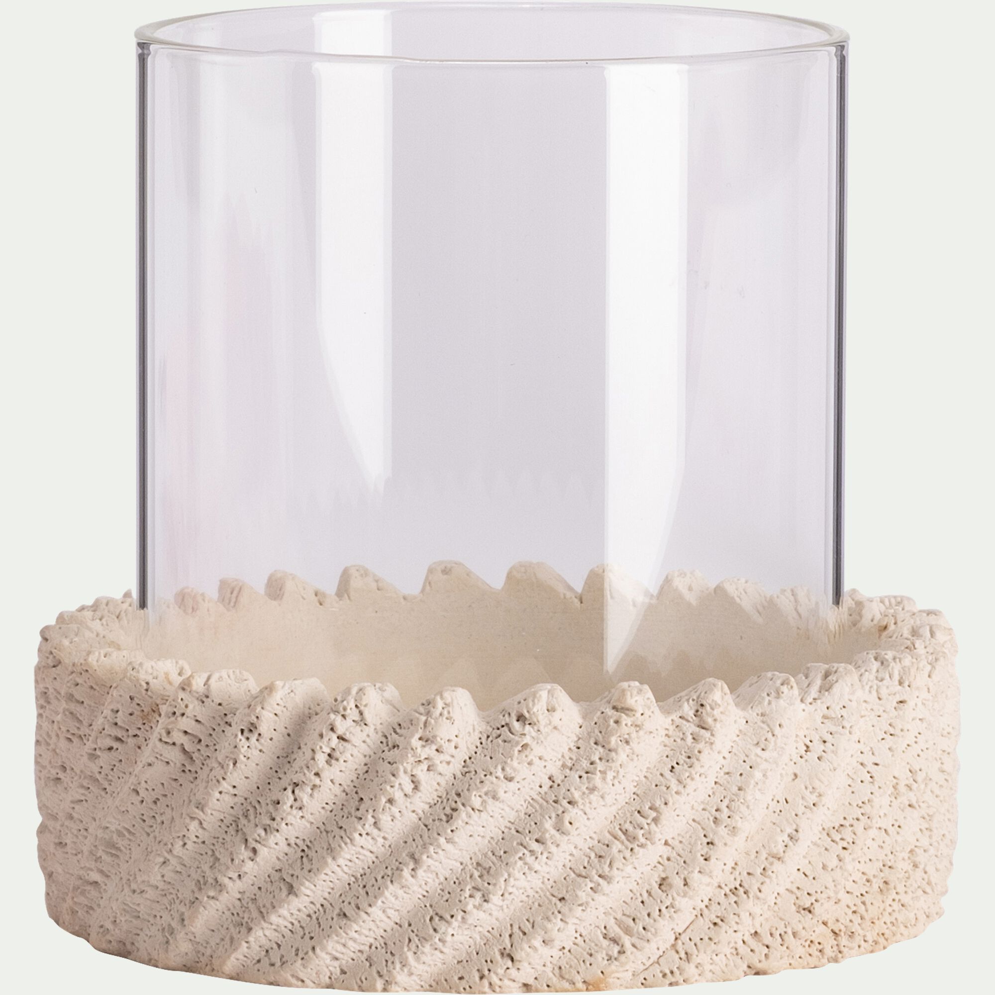 DELS - Photophore en verre verre et ciment D9,7cm - beige