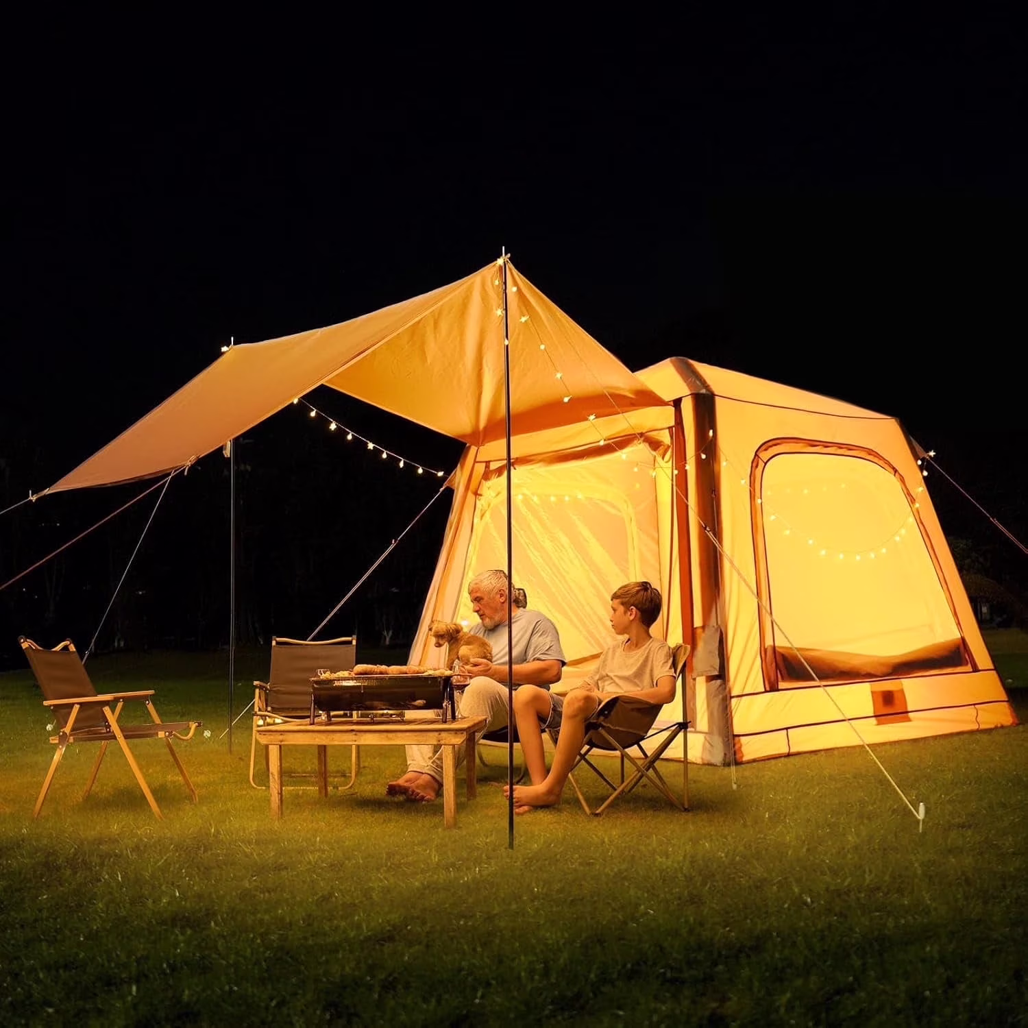 Lilypelle 4-6 Person Blow Up Inflatable Tent with Stove Jack, Hot Tent for Camping with Hand Pump, Waterproof Inflatable Camp Tent with Mesh Windows, Easy Setup Glamping Inflatable House - Image 13