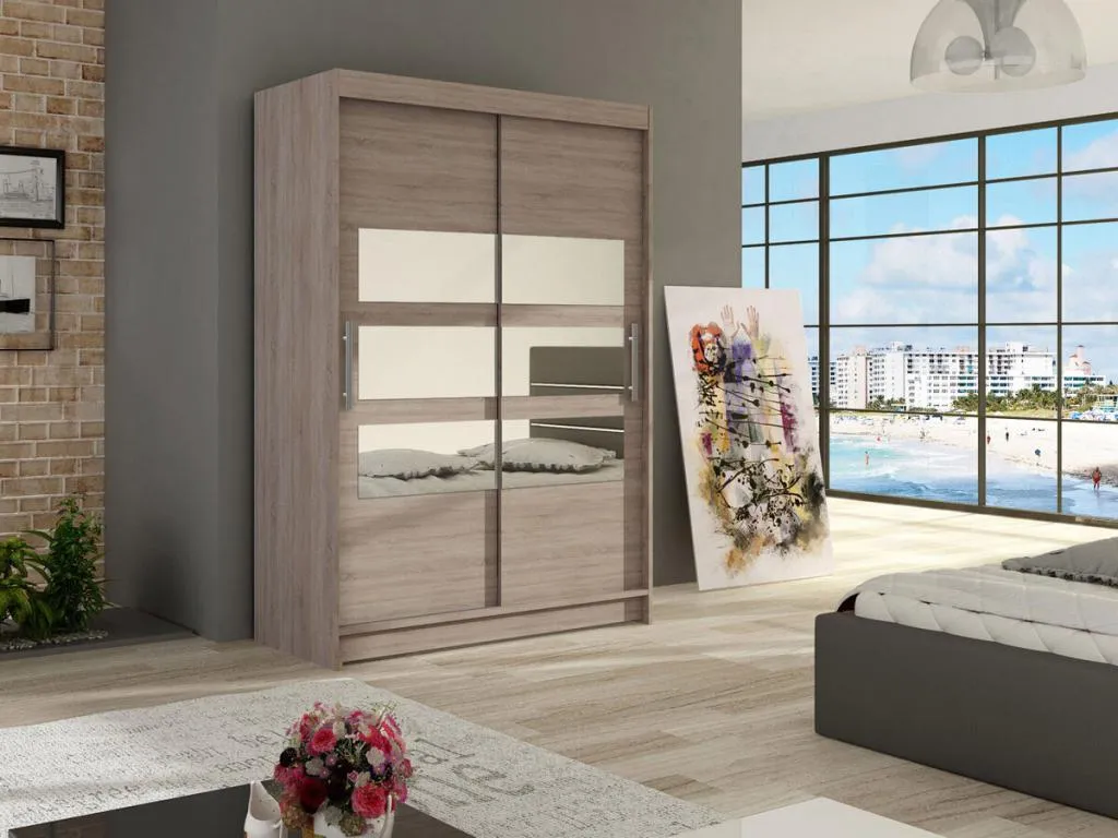 Armario Nidovia trufa roble, 200x120x58 cm, diseño de puertas correderas zvz1705985