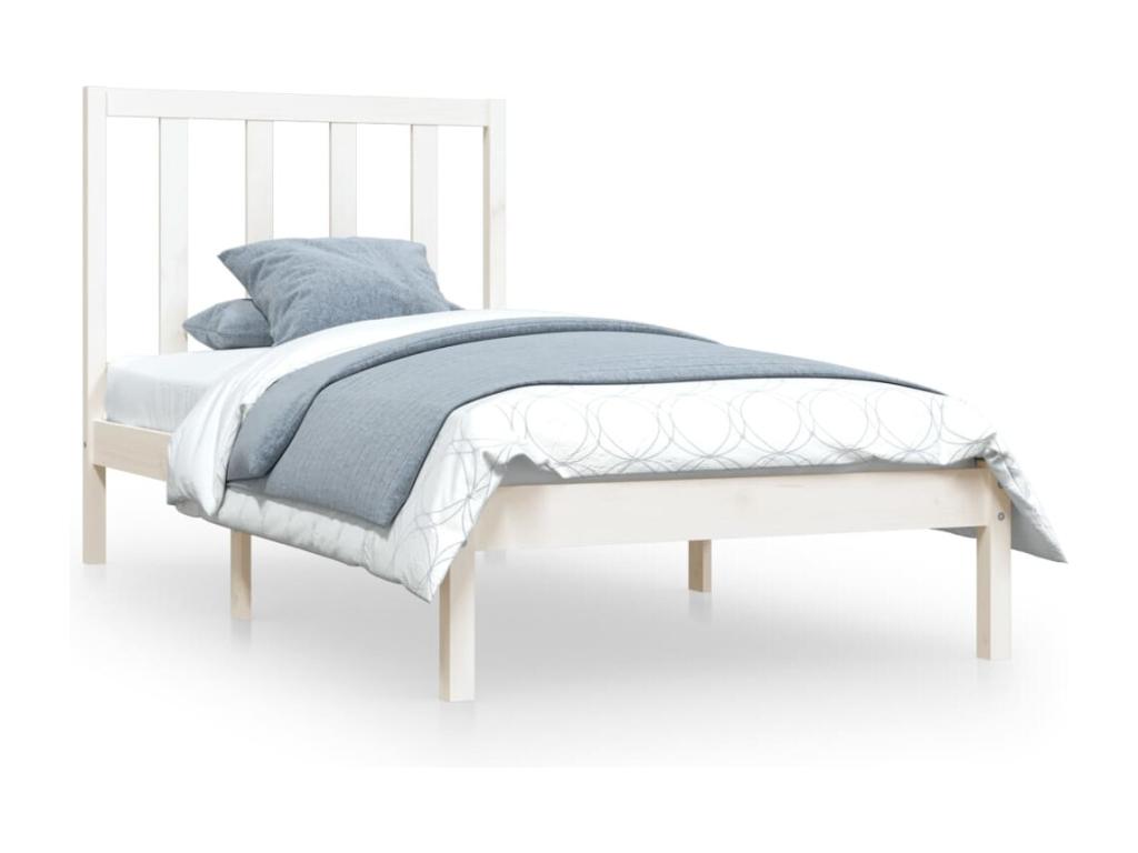 Estructura de cama madera maciza individual blanco 75x190 cm