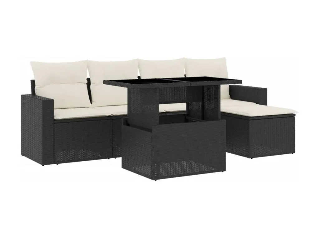 Set de sofás de jardín 6 piezas y cojines ratán sintético negro 34951dphn