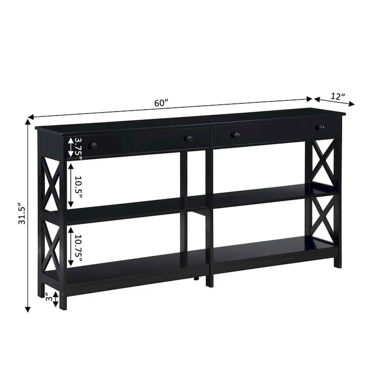 Oxford 60-Inch Console Table with Shelves and 2 Drawers by Convenience Concepts