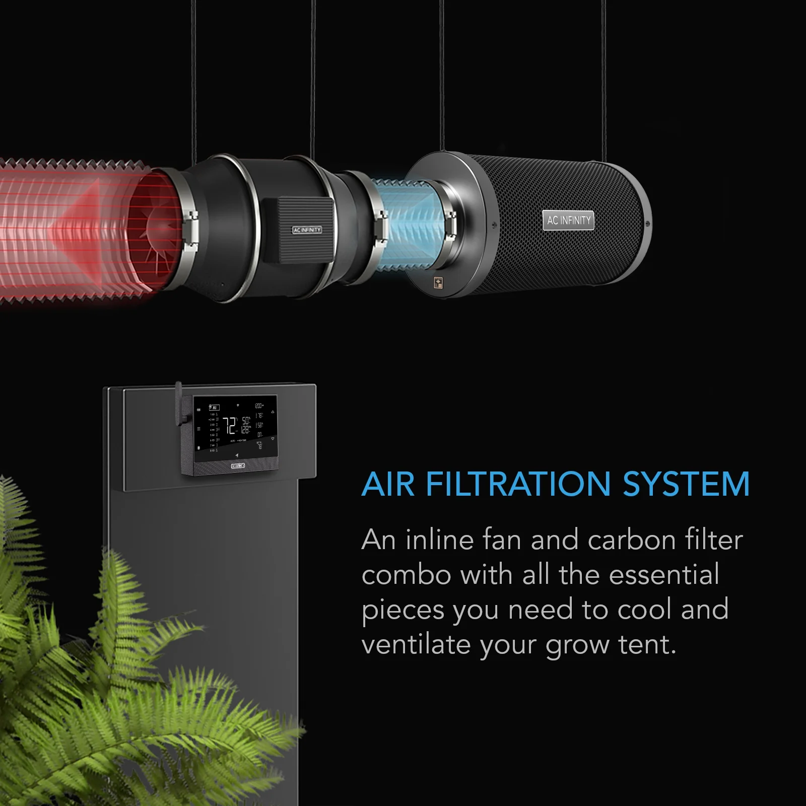 AC Infinity Air Filtration PRO Kit 6-, CLOUDLINE Inline Fan with Controller 69, Carbon Filter Ducting Combo, Cooling and Ventilation System for Grow Tents, Hydroponics, Indoor Gardening - Image 2