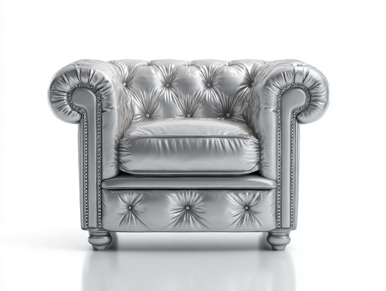 Sillón Chesterfield en cuero sintético 105×85×75 cm - plateado - con respaldo capitoné y estilo clásico