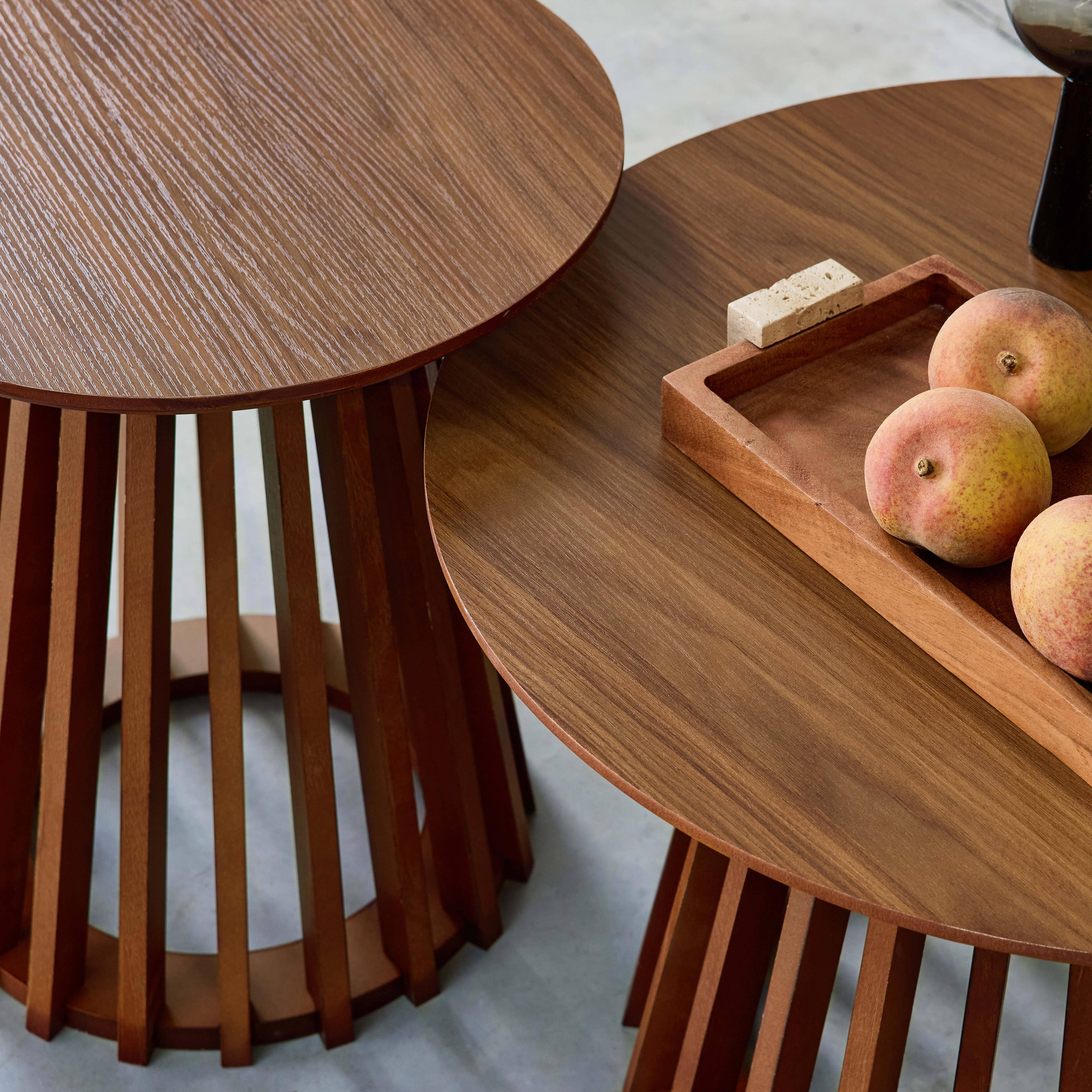 Clara - Mesa de centro redondas de efecto madera y abeto, set de 2