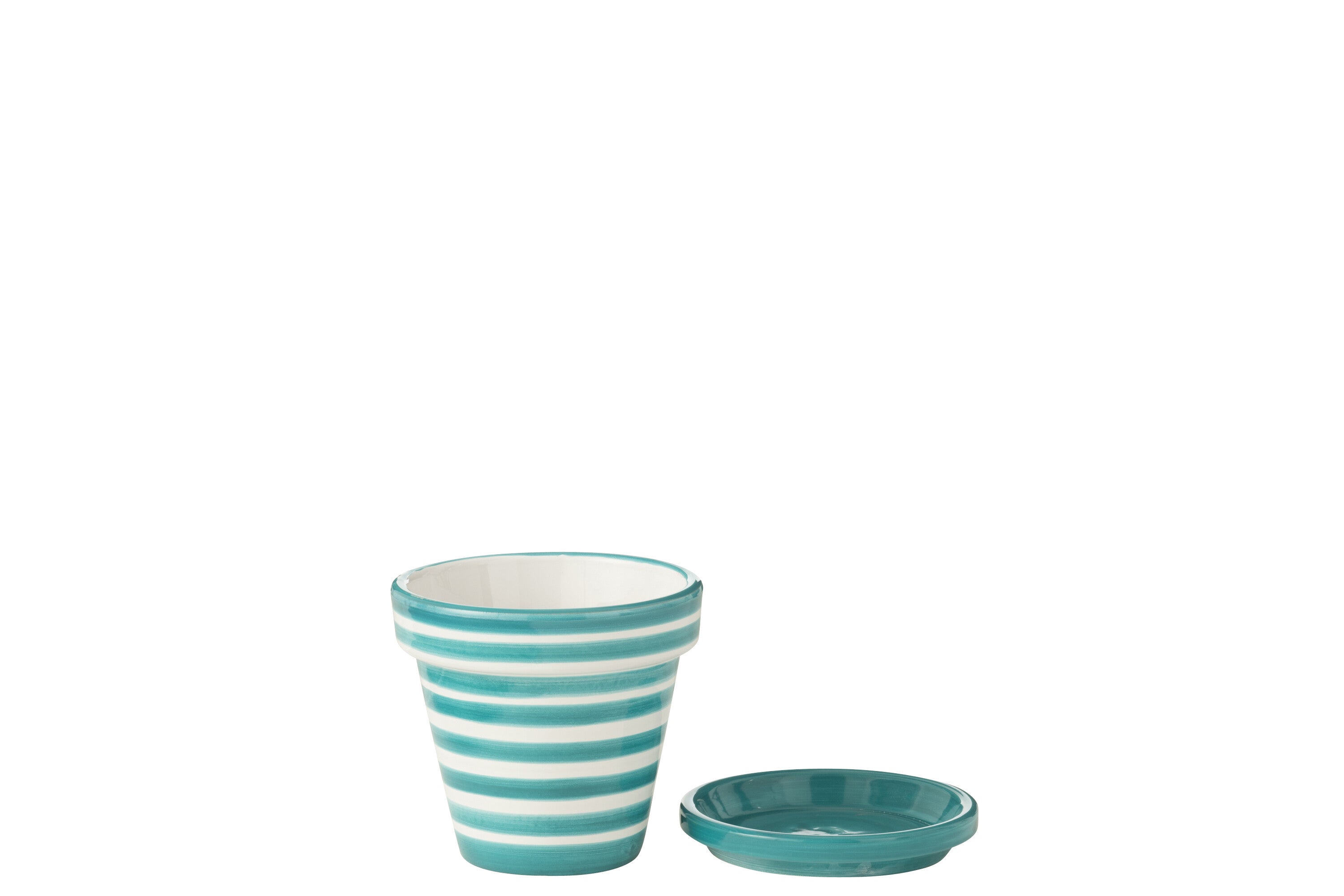 J-Line bloempot Granada Stripes Handmade + Painted - keramiek - aqua -