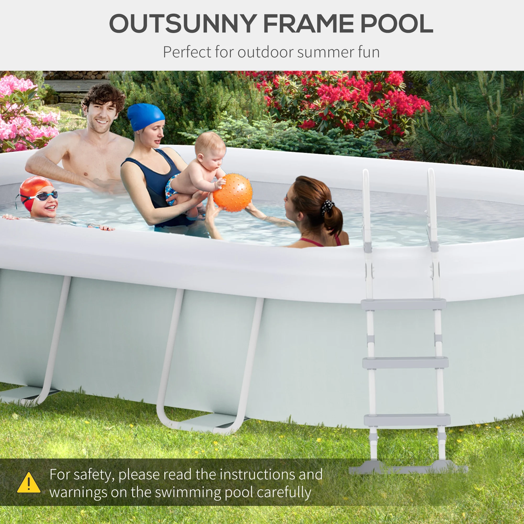Outsunny Above Ground Swimming Pool, Semi-Inflatable Frame Pool, Brown - Image 15