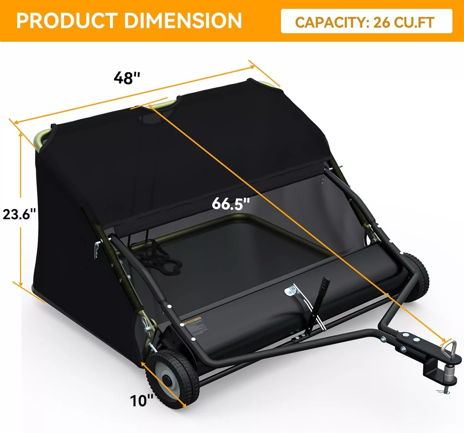 Dextrus 42 in Tow Behind Lawn Sweeper Leaf Collector for Garden Grass Lawn 12 Cu ft Capacity Tractor assembly - Image 7