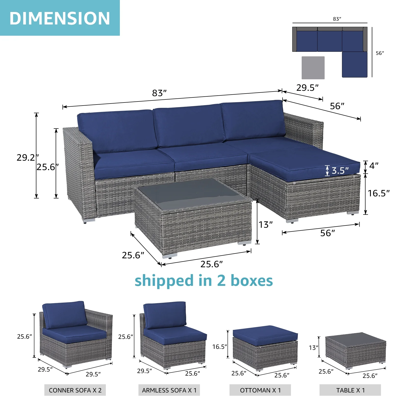 Patiorama 5-Piece Patio Furniture Set, Outdoor Sectional Conversation Set, All-Weather Grey PE Wicker with Light Grey Cushions, Backyard Porch Garden - Image 31
