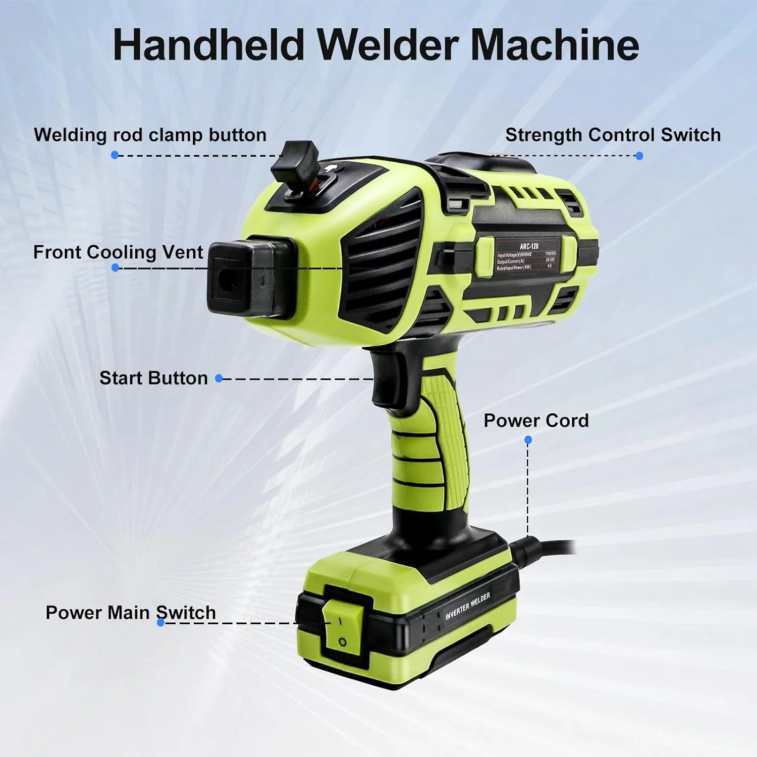 Handheld Welding Machine 110V 20-120Amp Portable ARC Welder Gun Hand Held Welder Machine with IGBT Inverter 6 Variable Current Adjustment for 1/16''-1/8'' Welding Rods Welding Tool Kit - Image 16