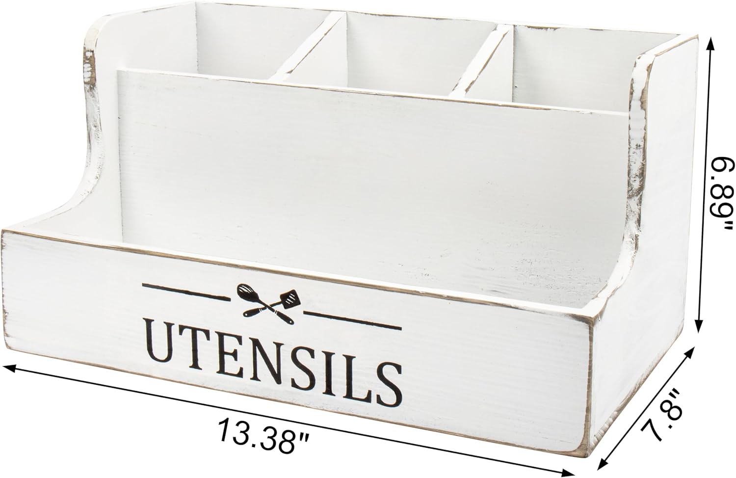 RedCall Extra Large Kitchen Utensils Holder 4 Compartments,Wood Utensil Organizer for Kitchen Countertop,Farmhouse Cooking Utensil Holder with Spice Storage space (Antique)