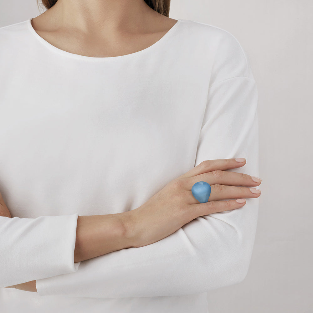BAGUE CABOCHON - CRISTAL INCOLORE PATINÉ BLEU
