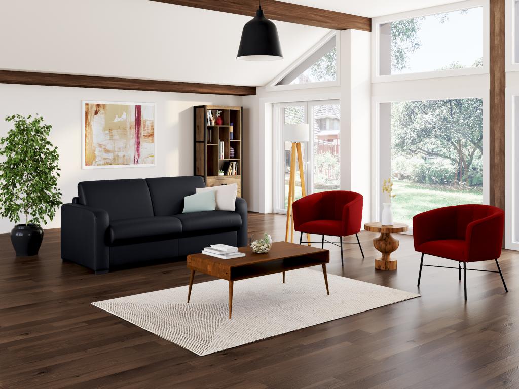 Sofá cama de piel de 3 plazas y apertura italiana BEVIS - Negro