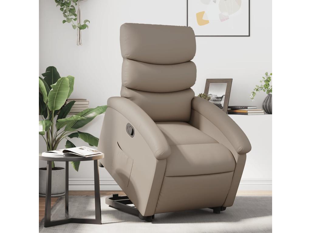 Sillón reclinable elevable cuero artificial color capuchino