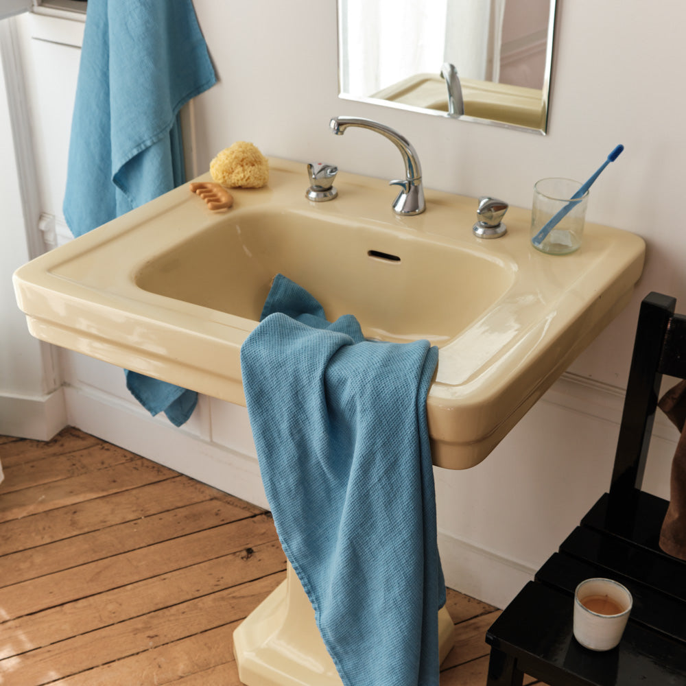Serviette de bain en lin - Nid d'abeille - Bleu Primaire