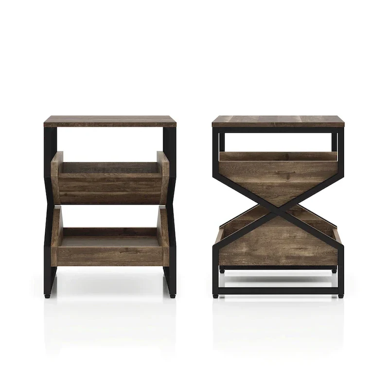 Denhour DH BASIC 17-Inch Metal Industrial End Table with 1 Open Shelf