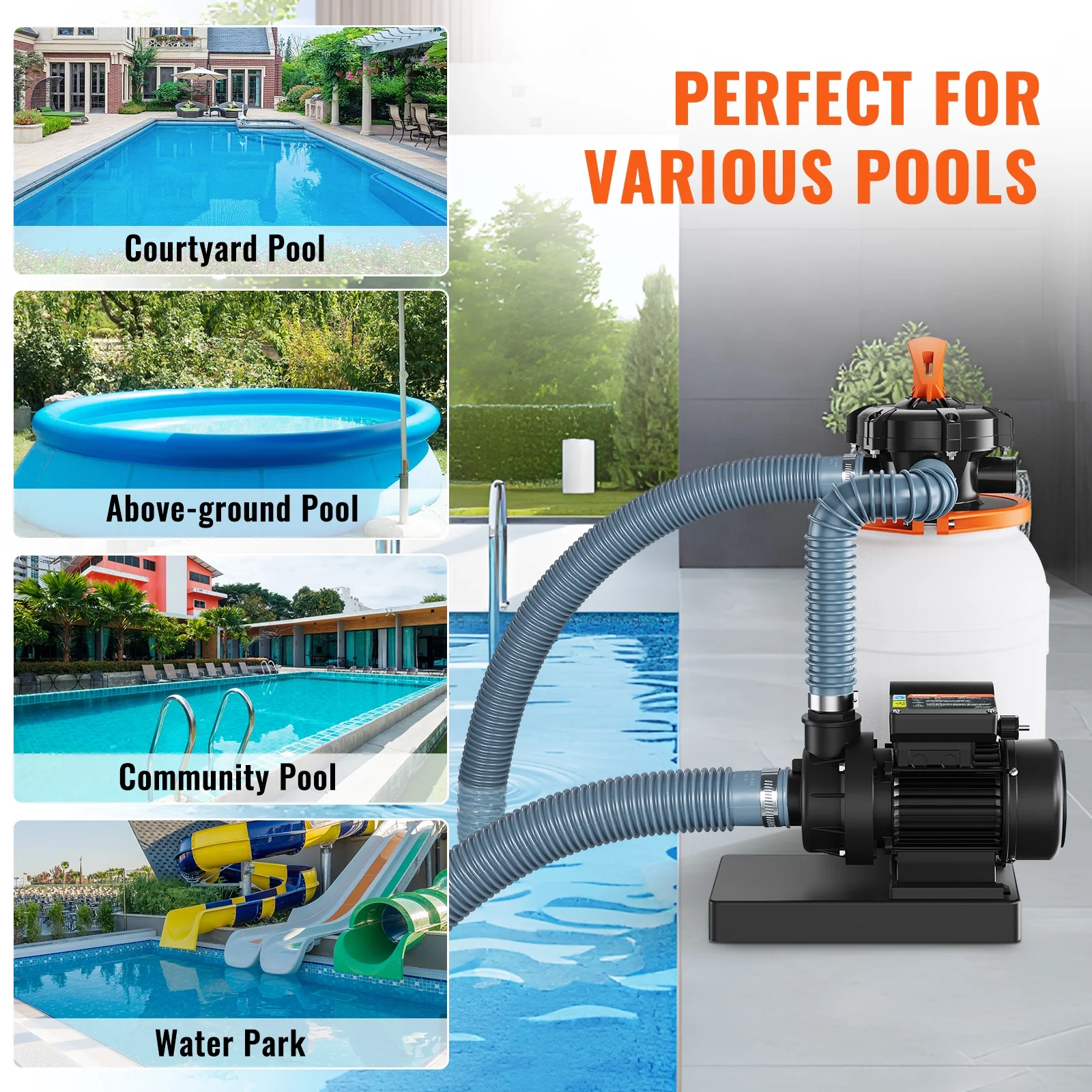 SKYSHALO Sand Filter Above Ground 0.33HP Pool Pump 1585GPH Flow 10" 5-Way Valve - Image 4