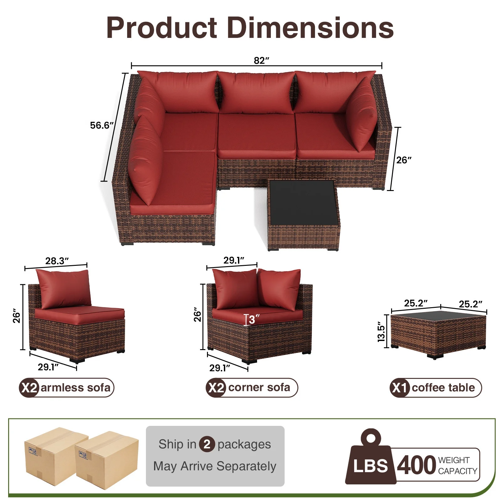 ELPOSUN Patio Furniture Set, Outdoor Patio Furniture Wicker Furniture Couch Set, 5 Pieces Outdoor Sectional Sofa, Patio Furniture Set, Outdoor Patio Set for Balcony Furniture (Grey) - Image 22