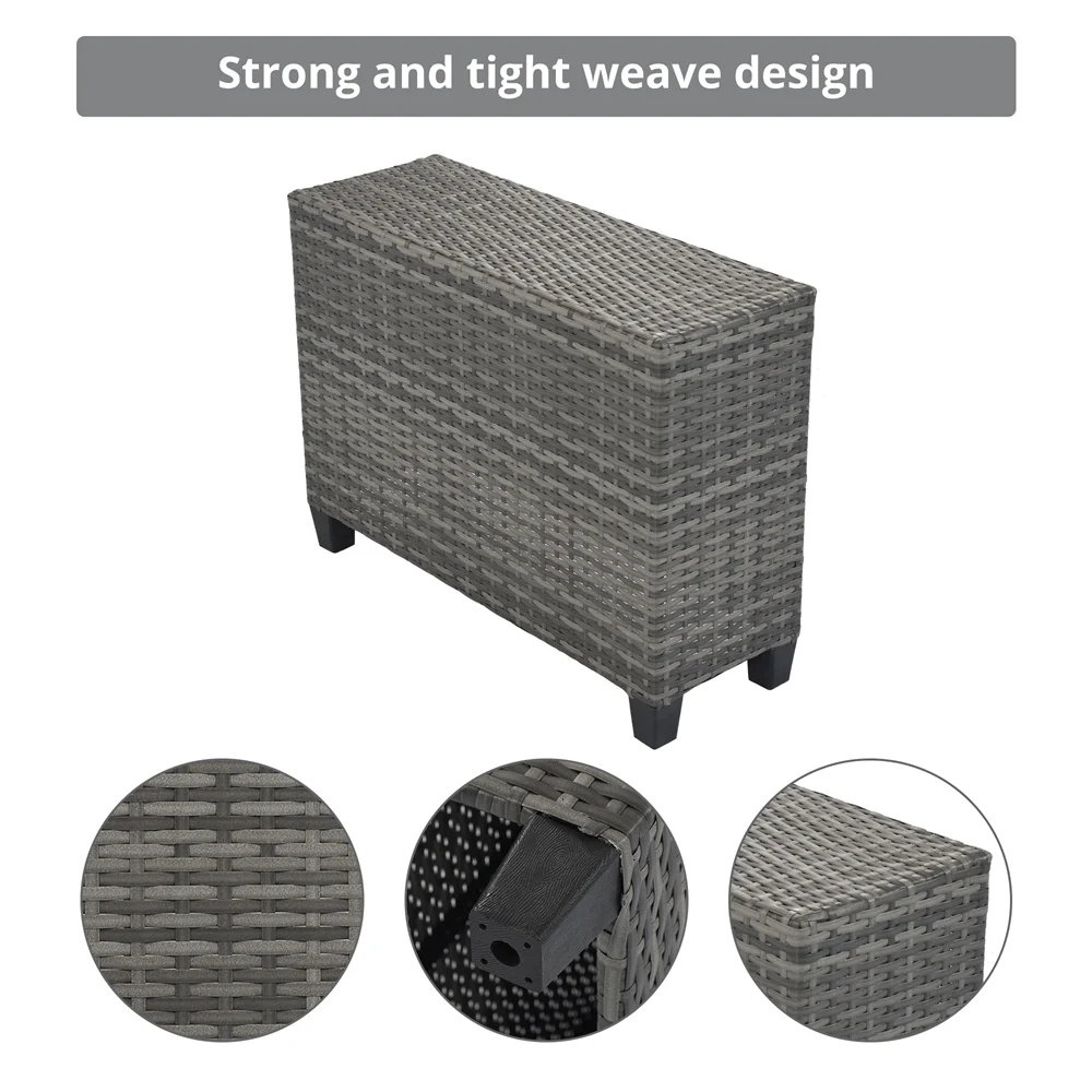 8 Pieces Outdoor Wicker Round Furniture Set, All Weather Half-Moon Sectional Patio Sofa Sets with Rectangular Coffee Table, Beige - Image 8