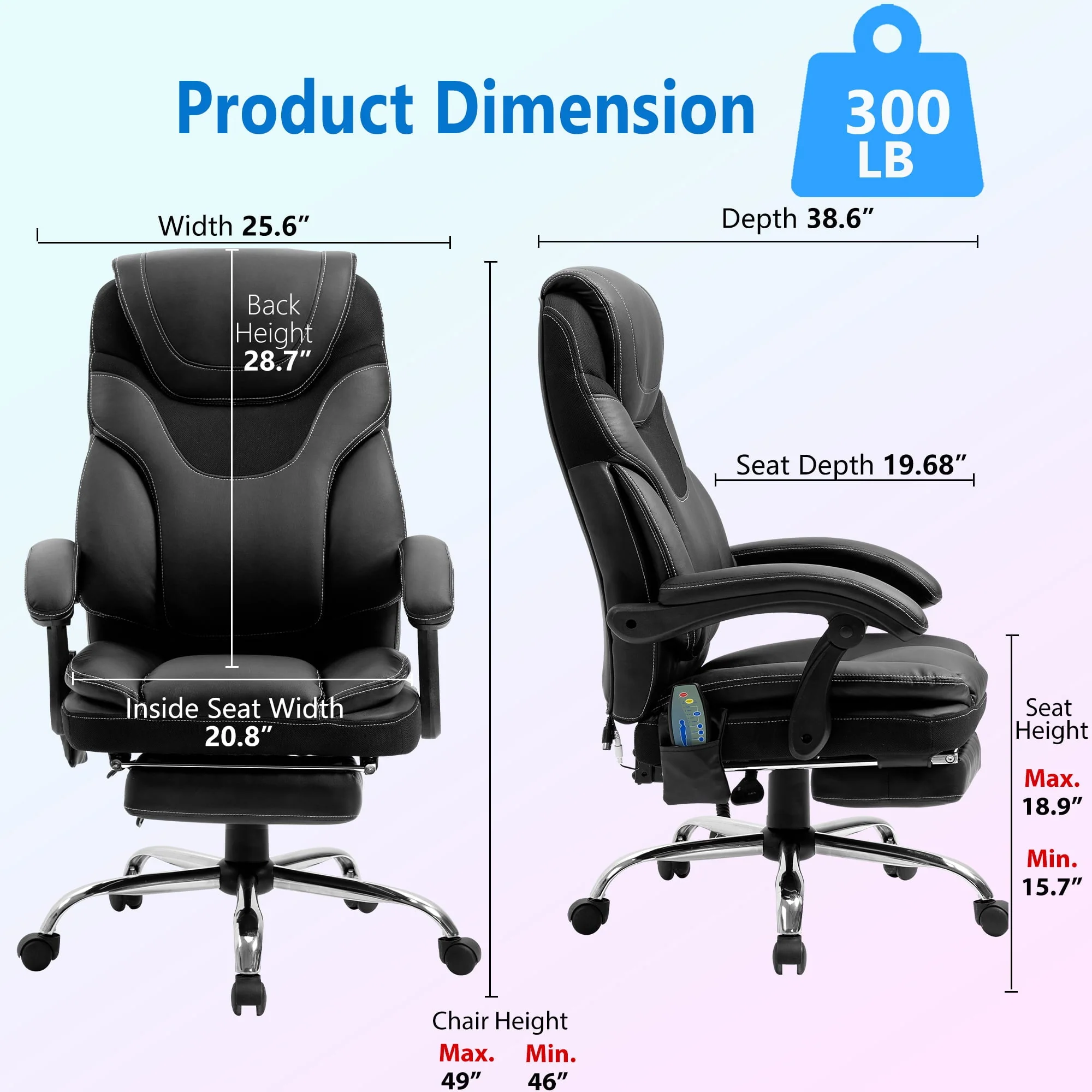 Massage Office Chair, Reclining Office Chair with Footrest, Ergonomic Office Chair with Lumbar Support, High Back Executive Office Chair, Height and Armrest Adjustable, 300lb Capacity - Image 6