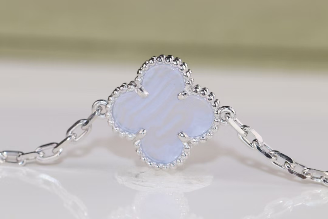 VCA Blue Chalcedony Vintage Alhambra Bracelet 5 Motifs - Original Replica Club