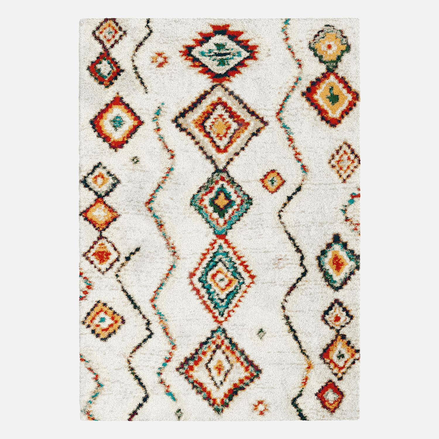 Maggie - Alfombra interior estilo shaggy bereber color crema y multicolor