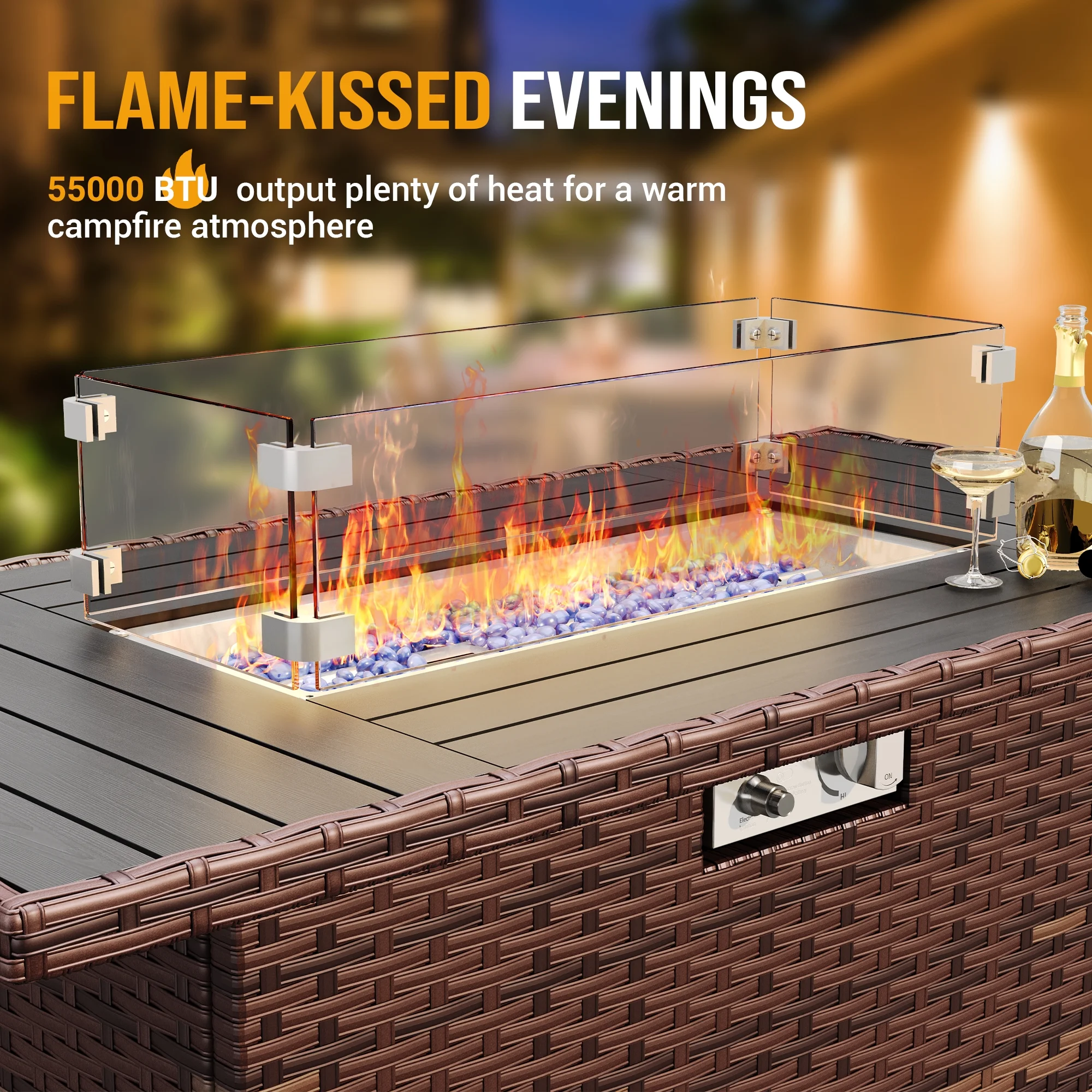 MRUAKA 8 Pieces Patio Furniture Set with Fire Pit Table, Outdoor Furniture Sectional Rattan Sofa with Slanted Back, Patio Couch with Glass Coffee Table for Backyard Garden (Dark Grey) - Image 21