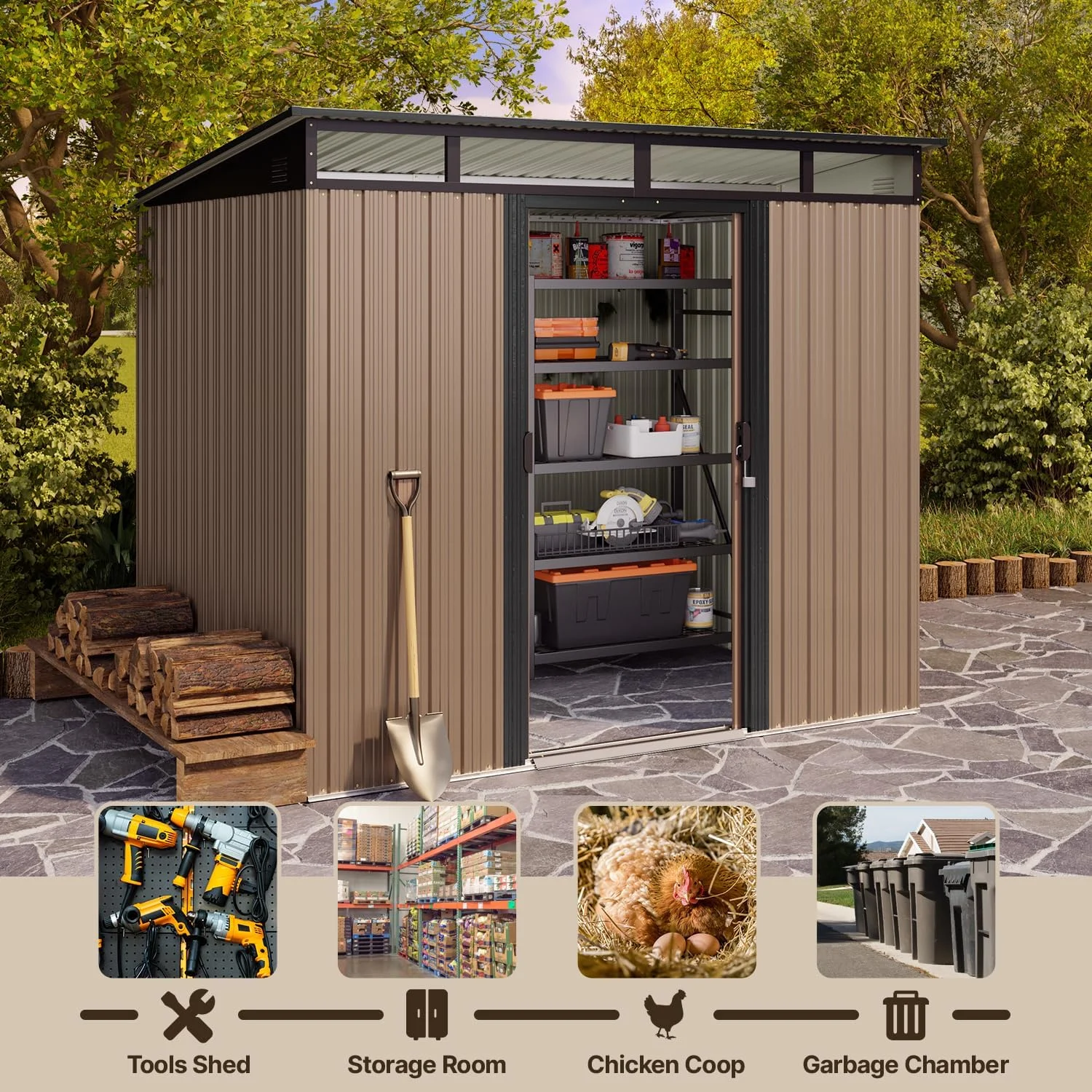 5'x3' Outdoor Storage Shed, Asofer Shed and Outdoor Storage Clearance, Weatherproof Tool Shed, Brown - Image 41