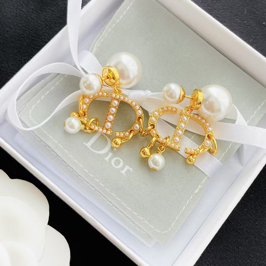 Dior Baroque CD Paved Pearl Earrings - Original Replica Club