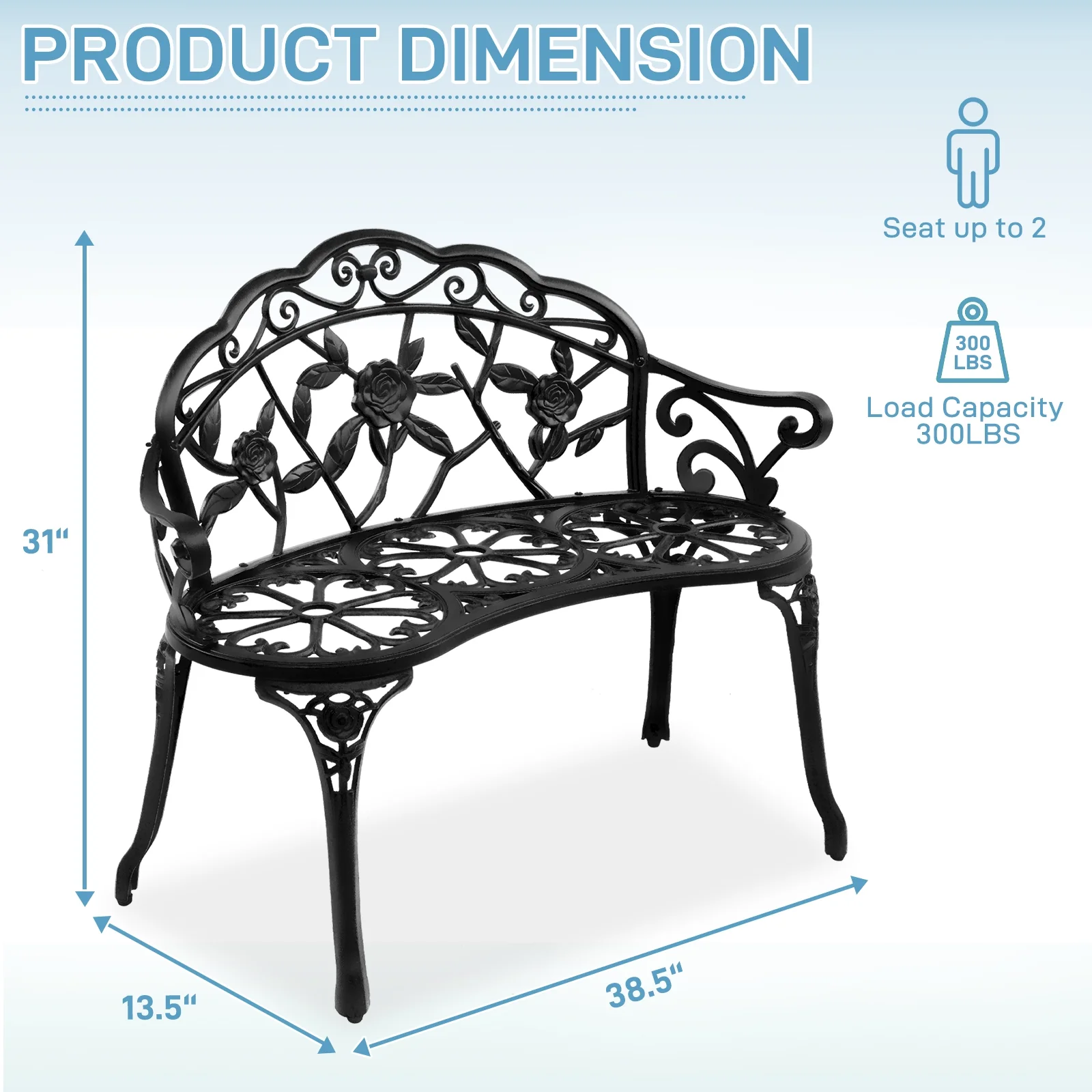 Ktaxon Outdoor Patio Park Garden Bench Courtyard Leisure Rose Cast Aluminum, Outdoor Loveset, Bronze - Image 27