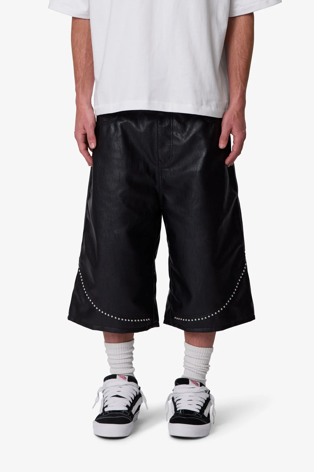 Ultra Baggy Studded Leather Shorts - Black