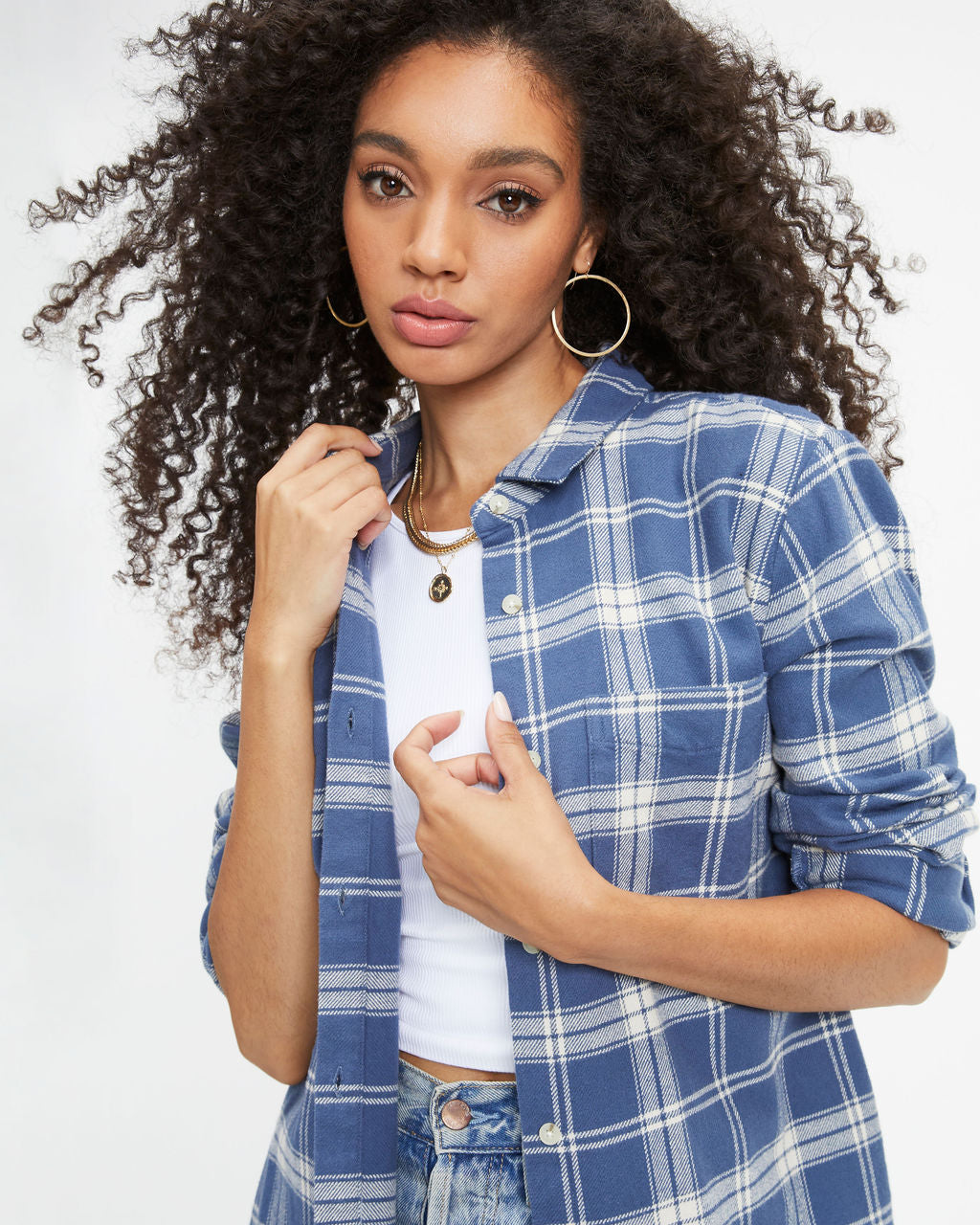 Oxford Plaid Pocketed Button Down Top - Se7enfashion