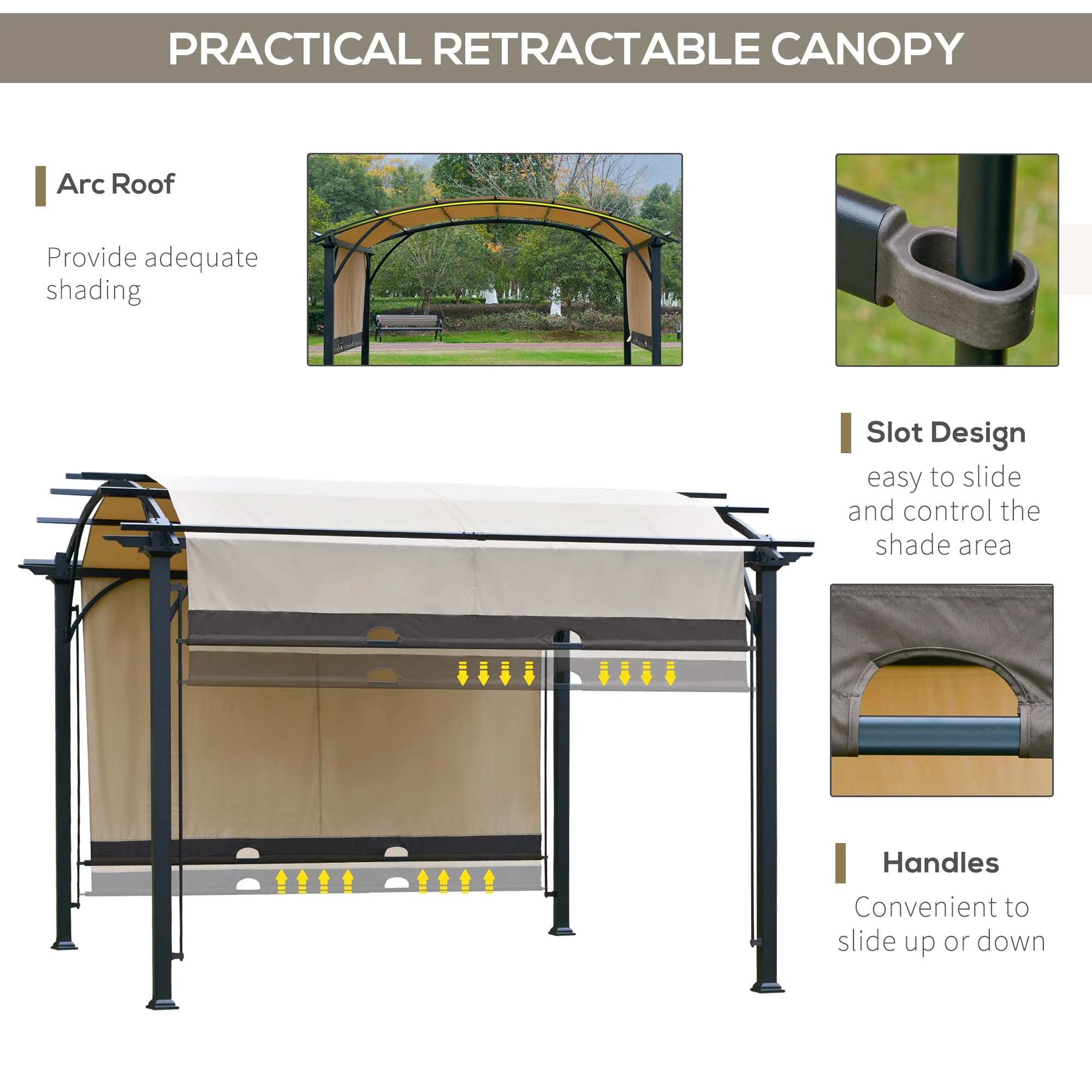 Outsunny 11' x 11' Outdoor Retractable Pergola Canopy, Sun Shade Canopy Patio Metal Shelter for Garden Porch Beach, Beige - Image 6
