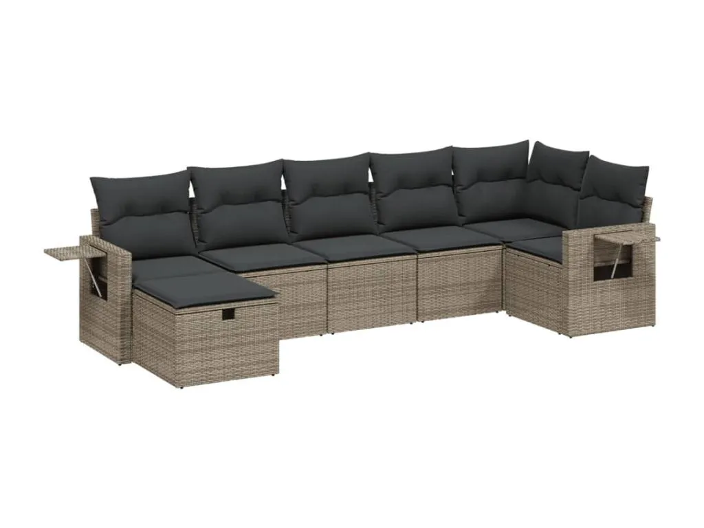 Set de sofás de jardín 7 piezas con cojines ratán PE gris csoz18848