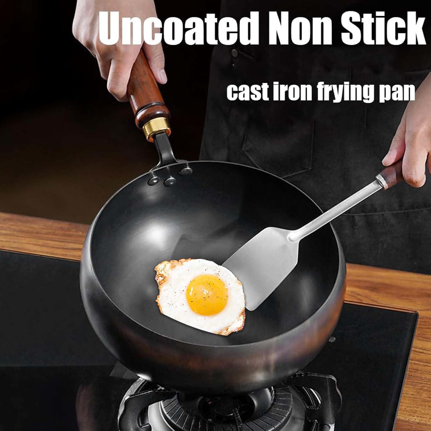 Uncoated Thick Iron Pot, Japanese Uncoating Cast Iron Pot, IronPot Pro, Multifunctional Non-Stick Cast Irons Wok with Lid, High Purity Irons Frying Pan for Cooking (Hammer-Glass Cover, L-11in)