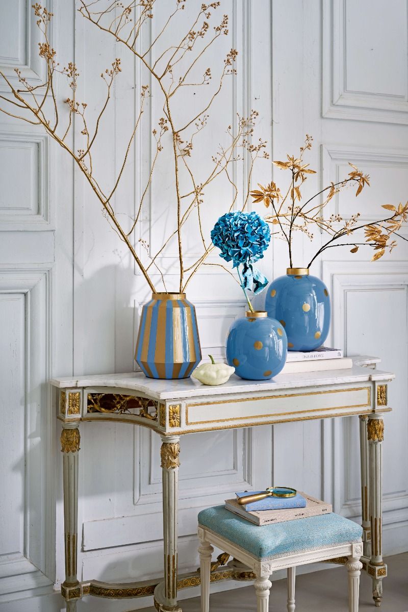 Vase Metal Dots Light Blue/Gold 32cm