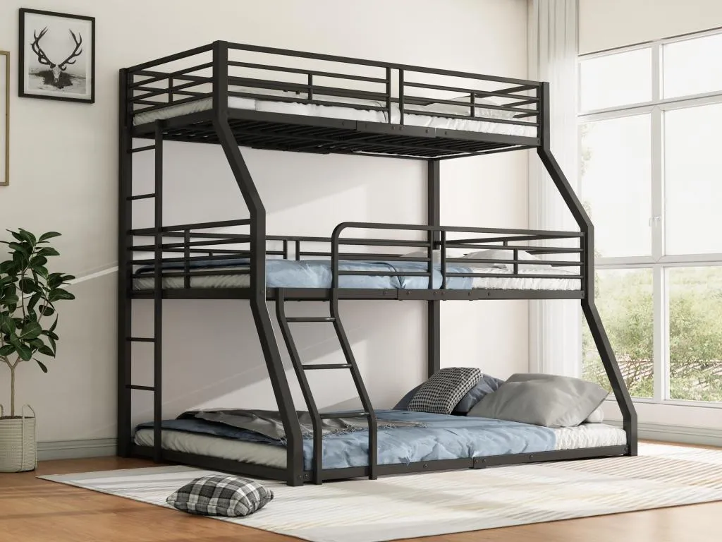 Litera triple - 2x90x200cm y 140x200cm - estructura de hierro - Negro 30985NUFM