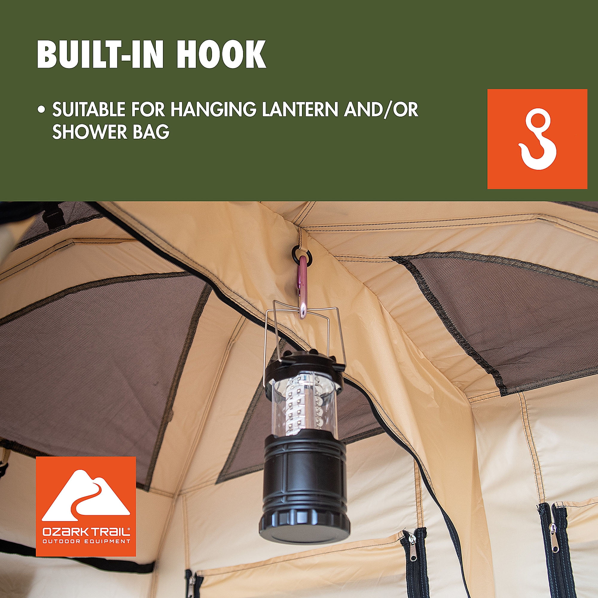 Ozark Trail 2-Room Shower & Utility Tent Combo Includes 5-Gallon Water Container, Easy Setup, Maximum Occupancy Is 2. Khaki Colour. - Image 8