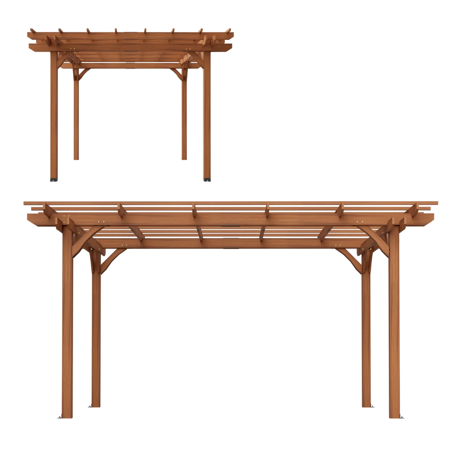 12 x 10 FT Outdoor Pergola, Wooden Pergola Gazebo with Climbing Plant Support and Waterproof, for Patio Porch Garden Backyard, Brown - Image 10