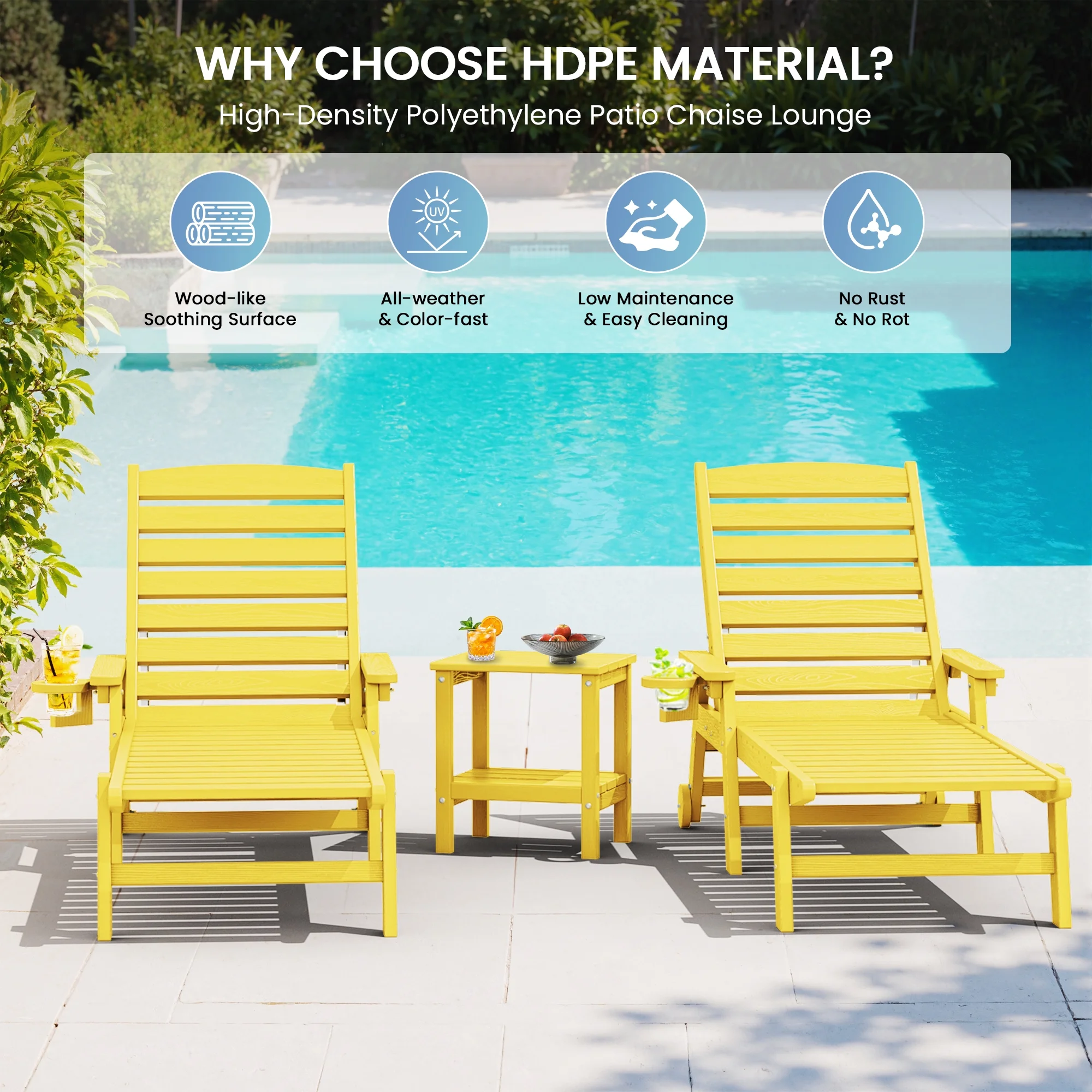 SERWALL Patio Chaise Lounge Chair, 78'' HDPE Outdoor Lounge Chair 5 Positions Pool Lounger Navy Blue - Image 33