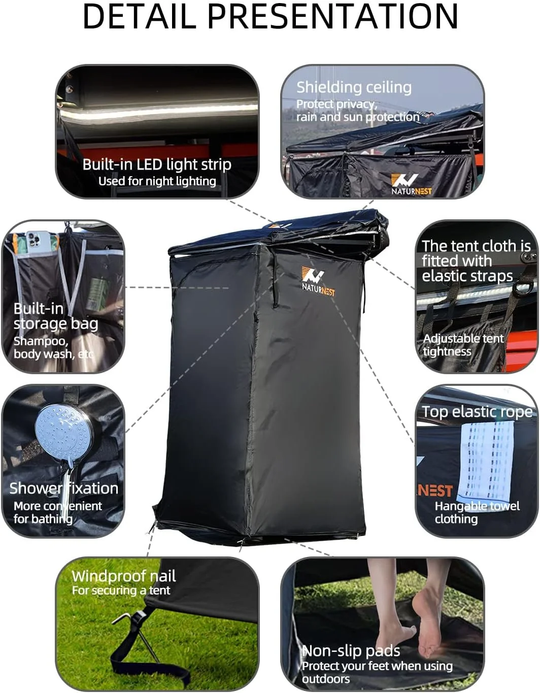 Naturnest Portable Car Camping Shower Tent Featuring a Roof and Floor Mat, Car Tents for Camping SUV, Overlanding Car Bathroom Tent Providing Privacy for Camping, Portable Shower Tent for Camping - Image 12
