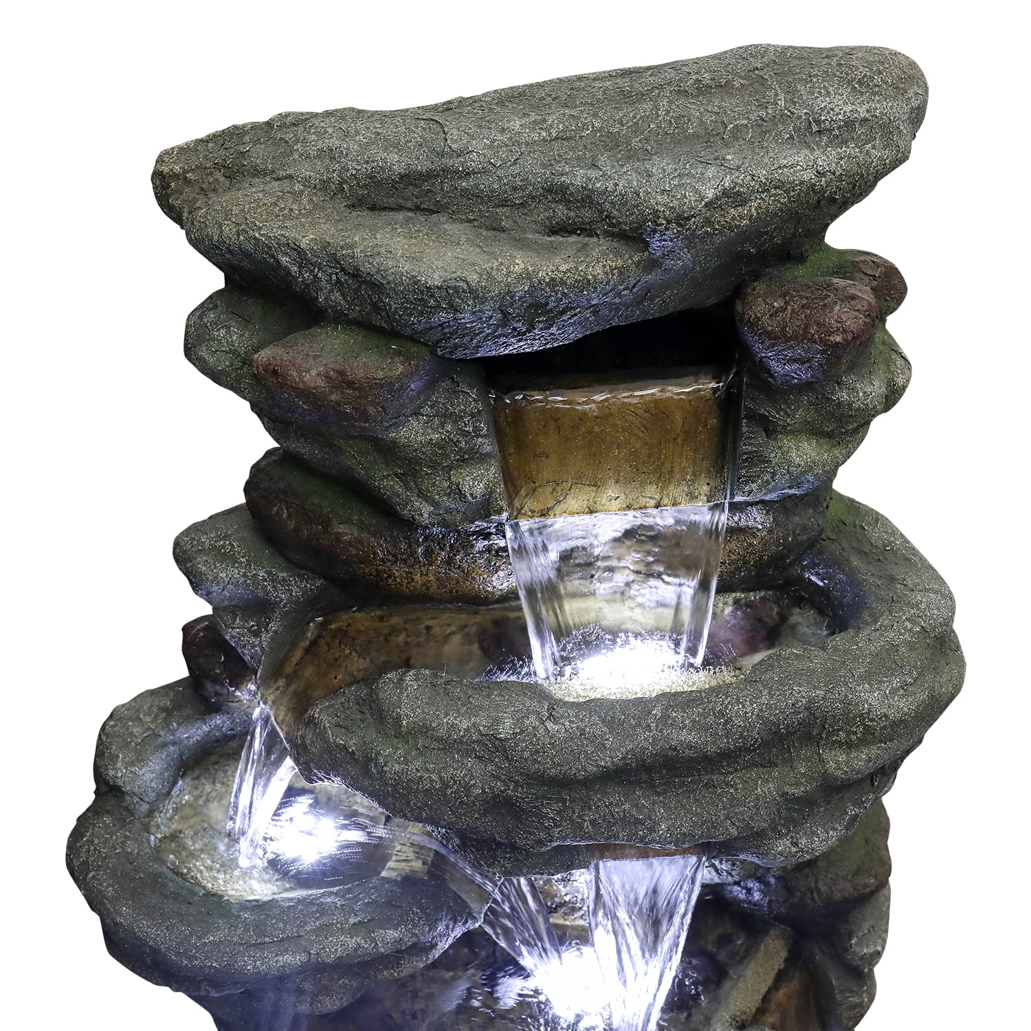 51" H Outdoor Water Fountain - 7-Tiers Rock Waterfall Fountain with LED Lights for Home Garden Decor - Image 10