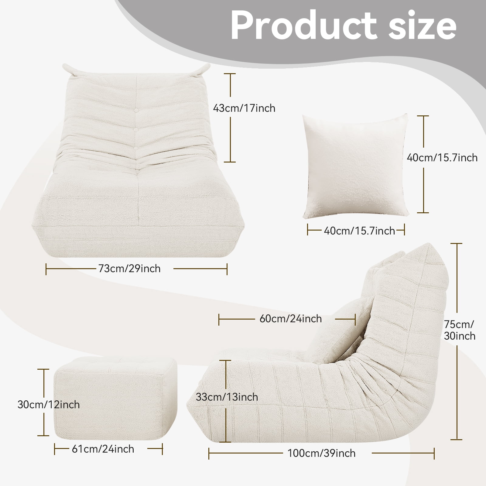 VFD Bean Bag Chairs for Adults, Beanbag Chair with Ottoman Lounge Sofa Memory Foam Comfy Reading Chair for Bedroom & Living Room, Lazy Floor Sofa Couch - Image 22