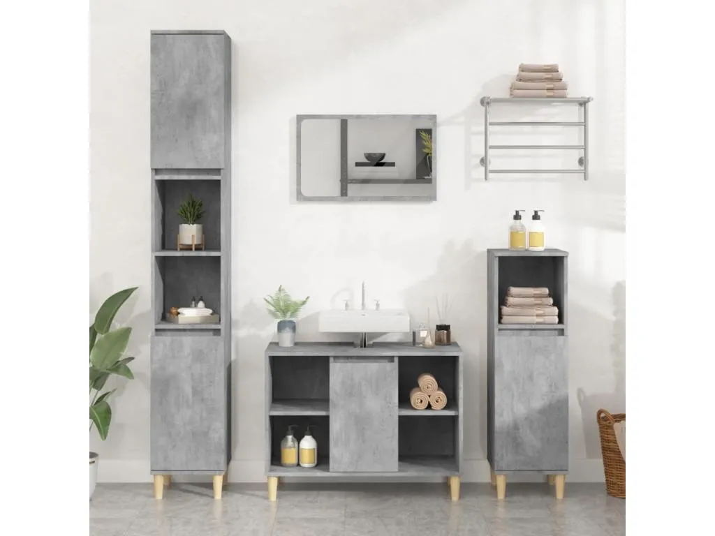 Armario de lavabo Prietocasa contrachapada gris hormigón 80x33x60cm