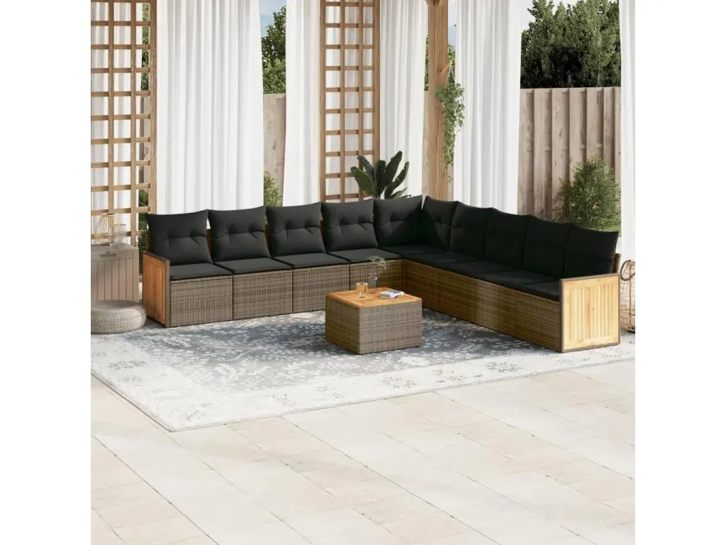 Set de sofás de jardín 10 pzas con cojines ratán sintético gris smxk65047