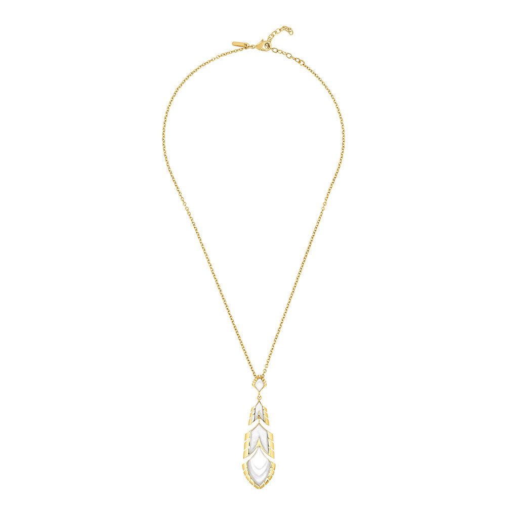 PENDENTIF PAON - CRISTAL INCOLORE NACRÉ BLANC ET LAQUE BLANCHE, PLAQUÉ OR JAUNE 18 CARATS